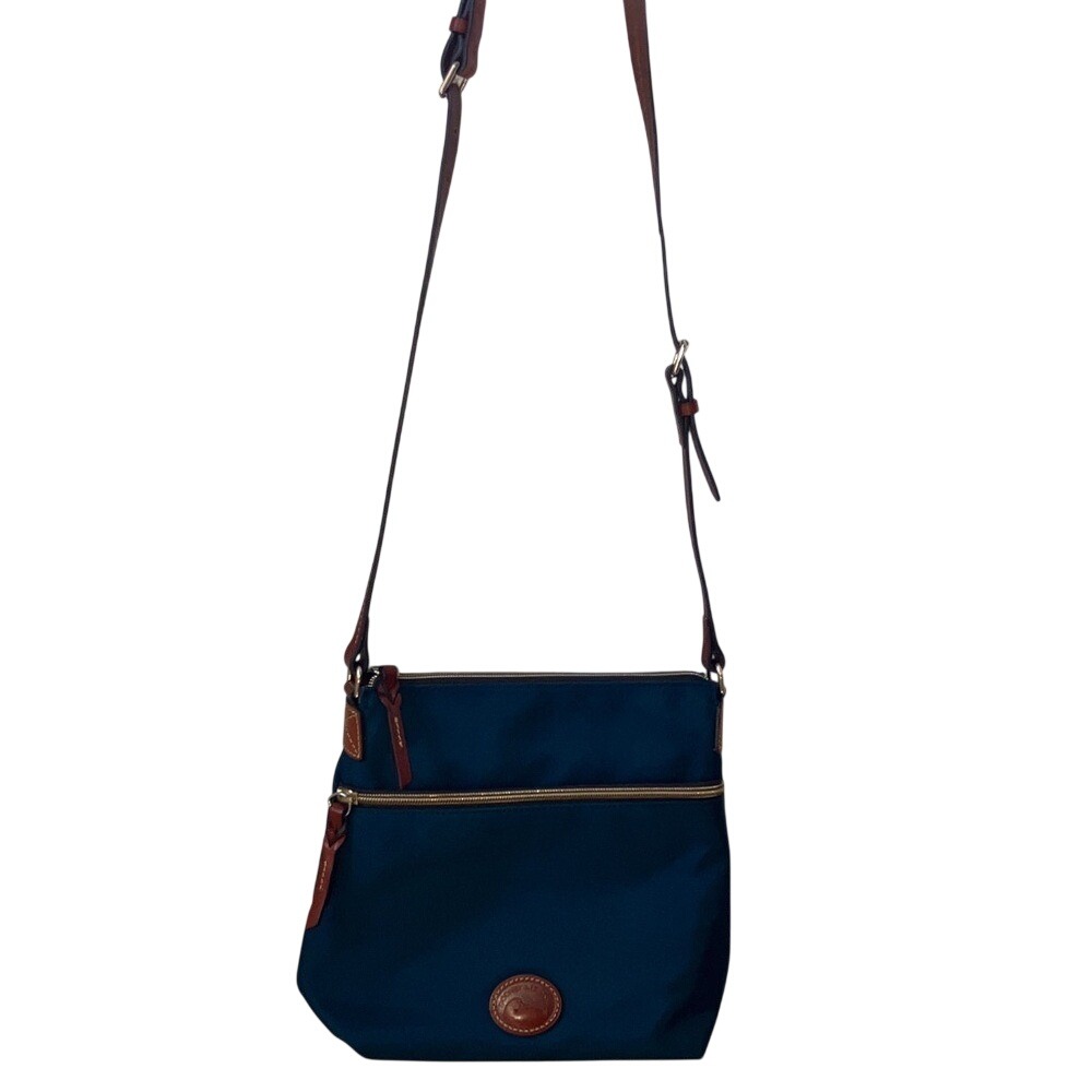 Dooney & Bourke Navy Blue Nylon Leather Trim Crossbody Bag Gold Hardware